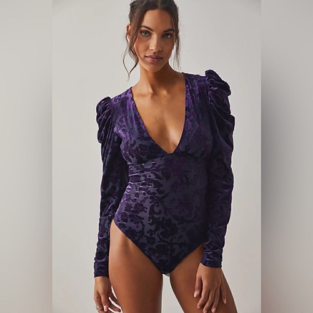 Free People Magic Hour Velvet Bodysuit NWT Sz M